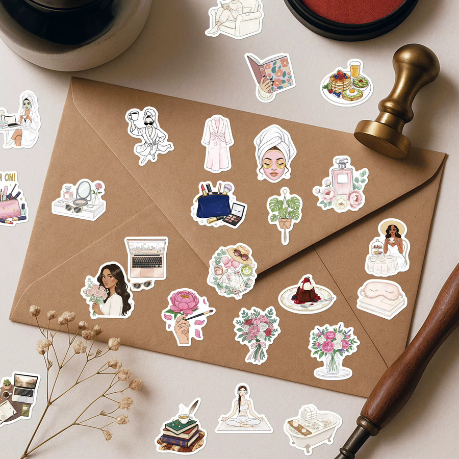 56 Stück elegante Lebens-Aufkleber für Damen, wasserfeste DIY-Sticker in Multicolour für Laptop, Notizbuch und Bürobedarf - Bild 3