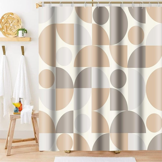 Dai Jiaochuan Duschvorhang Mid Century Design mit Regenbogen-Motiv in Bunt, Abstraktes Geometrisches Muster, Wasserfest und Waschbar, B: 150 cm, H: 220 cm - Bild 1
