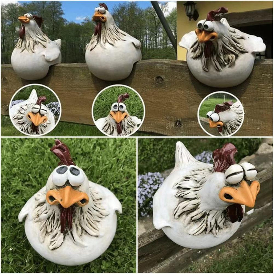 Weiße Gartenskulptur Hahn aus Harz im Landhausstil mit Schlitz für Blumentöpfe von Yiran bag - Bild 3
