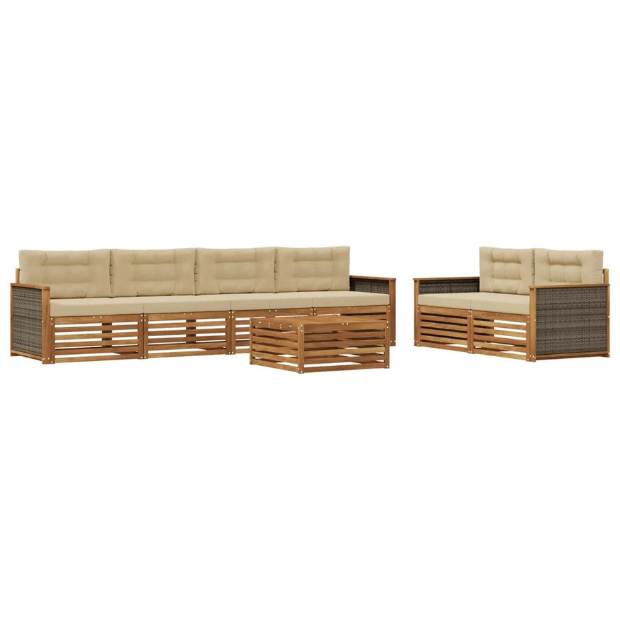 vidaXL Outdoor-Sofagarnitur L-Form aus Akazienholz mit Kissen, Natur-Beige - Bild 2