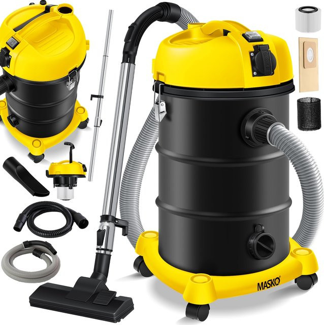MASKO Industriestaubsauger 6in1 Nass- und Trockensauger mit 2300W, Aschesauger und Blasfunktion, Gelb - Bild 1