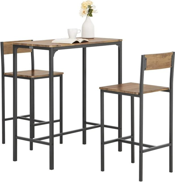 SoBuy Bartisch Set OGT03 3-teilig in Braun-Schwarz im Industrial-Look für Küche, Balkon und Essbereich - Bild 4