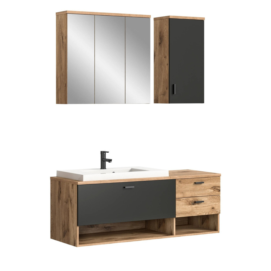 4-tlg. Badezimmer-Set xonox.home GRADO in Nox Oak Eiche, Wandmontage, B/H/T: 140 x 192 x 48 cm - Bild 2