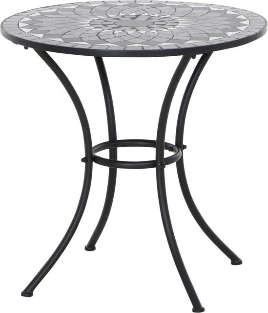 Siena Garden Gartentisch Como rund mit Mosaikoptik aus Keramik und pulverbeschichtetem Stahl in Grau Durchmesser: 60 cm - Bild 1