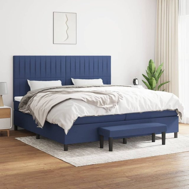vidaXL Boxspringbett mit Matratze Blau Stoff B/T/H: 200 x 200 x 128 cm - Bild 3