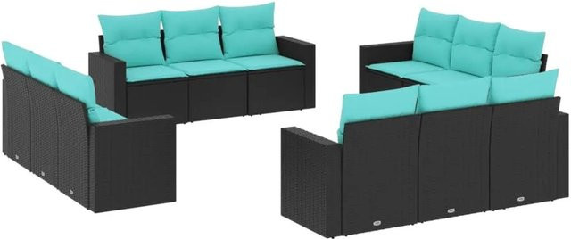 vidaXL 12-tlg. Garten-Sofagarnitur in U-Form aus Poly-Rattan und Metall mit Kissen in Schwarz - Bild 1