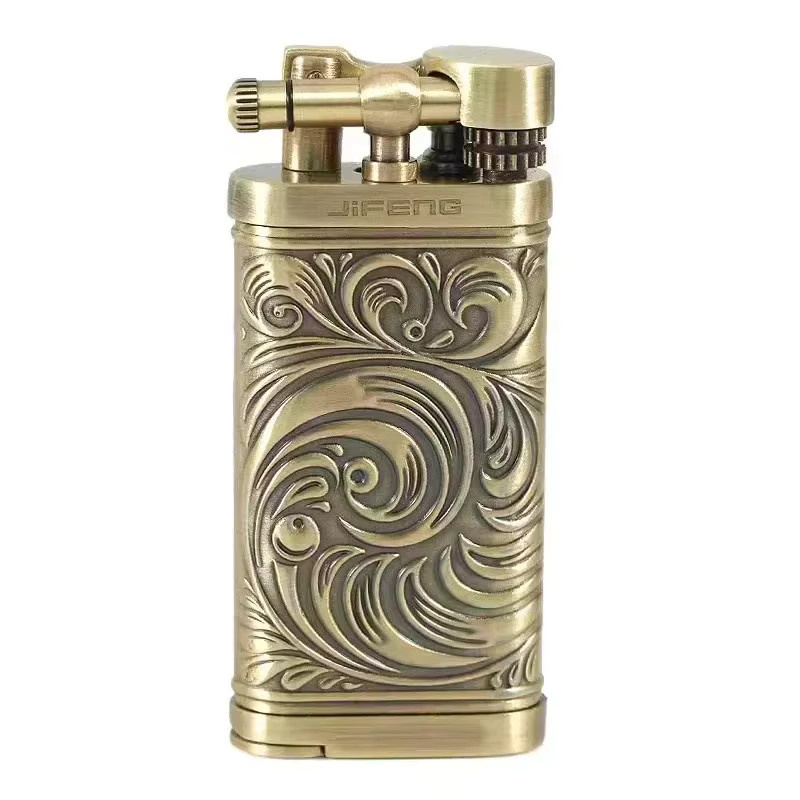 JIFENG Vintage Metallschleifscheibe Gasfeuerzeug mit Tabakpfeife Tamper für Zigarren und Zigaretten in Gold oder Silber - Bild 2