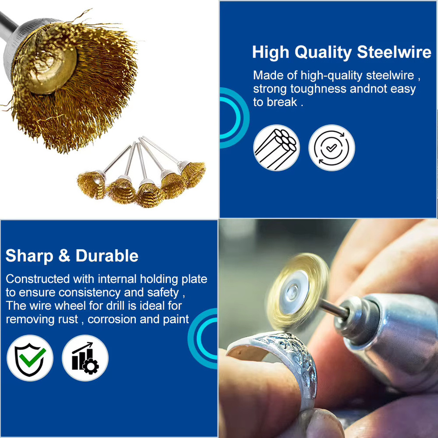 XCAN 20-teiliges Drahtbürsten-Set aus Messing in Gold für Dremel-Rotationswerkzeuge zur Metallrostentfernung - Bild 2