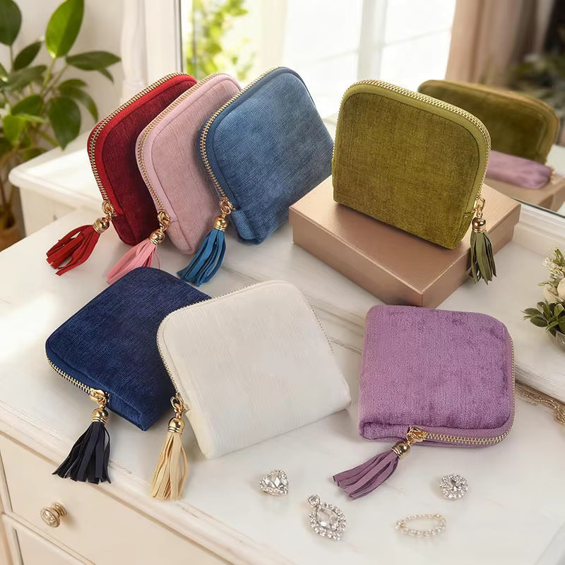 Kleine Schmuck-Organizer-Tasche mit Reißverschluss in Blau für Armbänder, Halsketten und Ohrringe zur Reiseaufbewahrung - Bild 3
