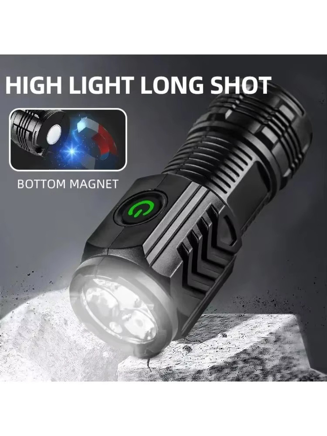 XIWANGFIRE 4er-Set Mini Taschenlampe mit Drei-Augen-LED, wiederaufladbar, Schwarz - Bild 4