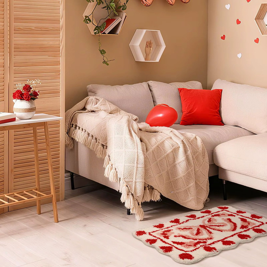 VIKAMA Badteppich Herz-Schleife in Rot, rutschfeste und waschbare Badematte für Badezimmer, Küche oder Schlafzimmer, B/T: 60 x 40 cm - Bild 2