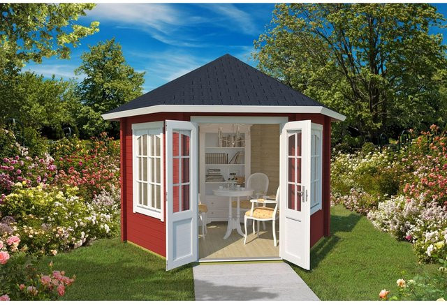 Lasita Maja Pavillon aus Fichtenholz in Schwedenrot, B/T: 350 x 303,1 cm - Bild 1