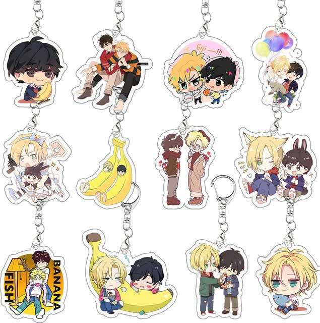 Bandai Banana Fish Acrylic Keychain Ash Lynx Eiji Okumura Collection, Anime Bag Pendant Keyring Q Version Double-Sided Printed - Bild 1
