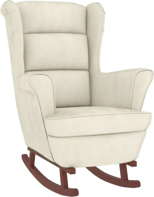 vidaXL Schaukelstuhl aus Samt in Beige mit Massivholz-Gestell und Armlehnen - Bild 1