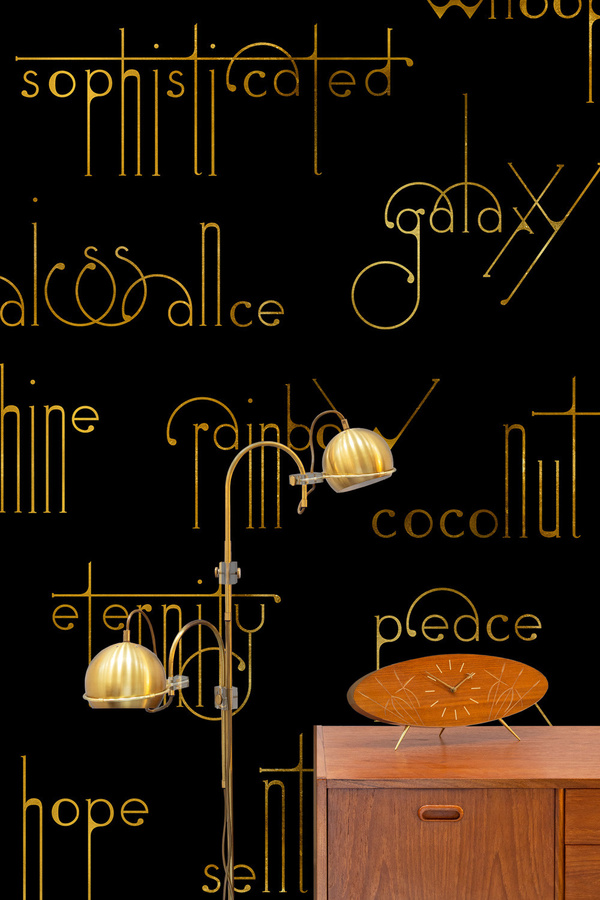 Coordonne Panorama Tapete Beautiful Words in Gold und Schwarz im Art Deco Stil - Bild 2