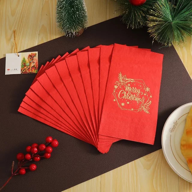GUANYAO Weihnachten Servietten Set aus 2 Schichten, Rot und Gold, 20 Stück, B: 40 cm, H: 33 cm, für Weihnachtsfeiern und DIY Decoupage - Bild 1