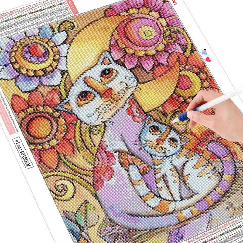 FIYO Diamant-Malerei Blumenmosaik mit Katze, mehrfarbig, B/H: 30 x 20 cm - Bild 1