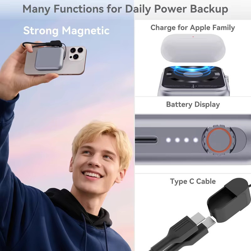 OnePlus PD20W 3-in-1 Magnetische Kabellose Powerbank 5000mAh mit Schnellladung für Apple Watch und iPhone, Grau - Bild 5