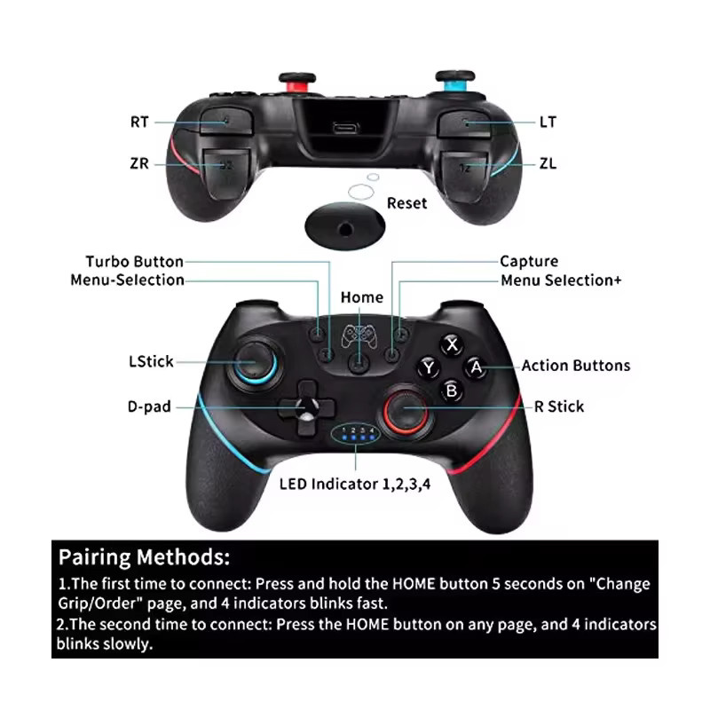AyeBeau USB Bluetooth Kabelloser Controller für Nintendo Switch, OLED Lite und PC Gamepad in Schwarz oder Blau - Bild 2