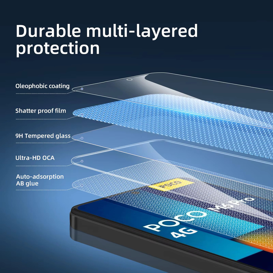 Xiaomi Displayschutzfolie aus gehärtetem Glas für POCO M6 Pro 4G, transparent, 9H Härtegrad - Bild 3