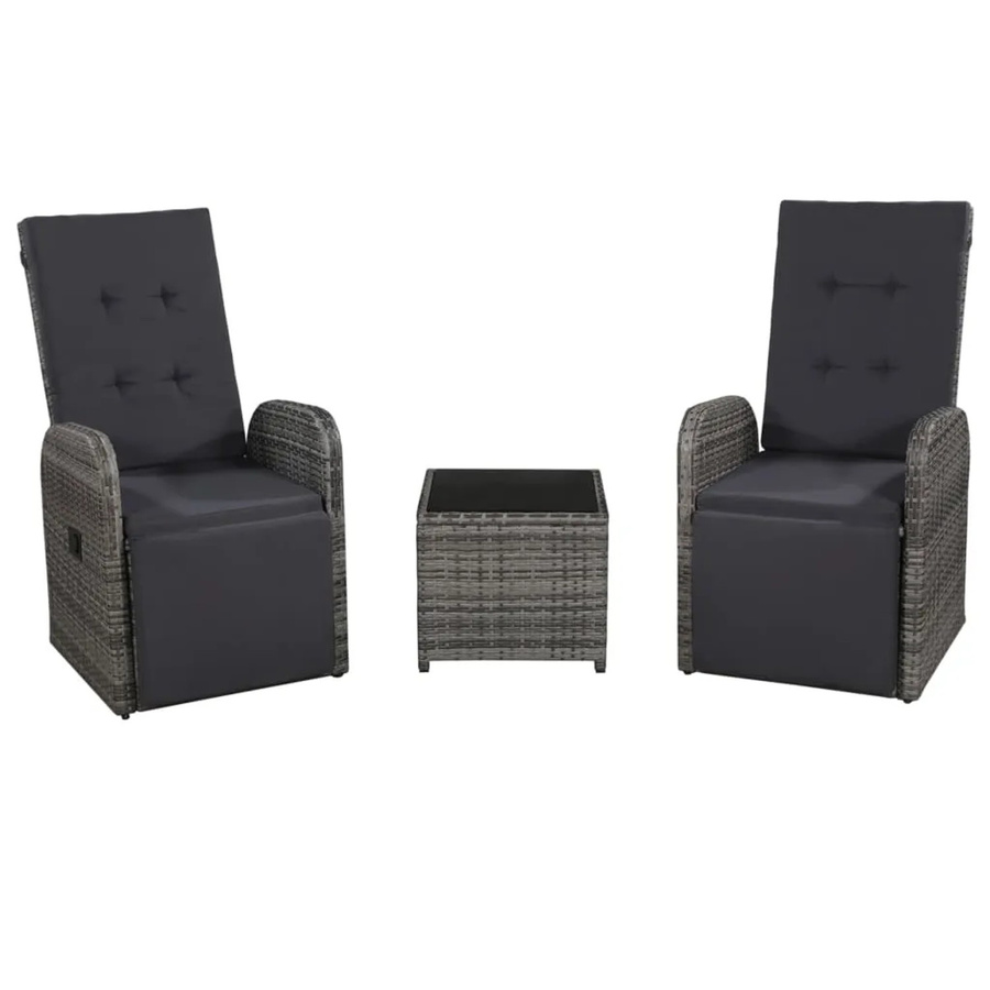 vidaXL 3-tlg Bistro-Set Modell 3 aus Poly Rattan in Grau mit Auflagen und pulverbeschichtetem Stahlrahmen - Bild 2