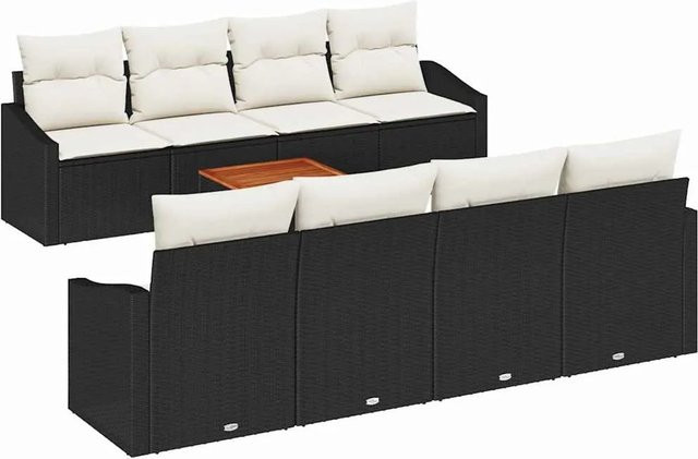 vidaXL Garten-Sofa-Set 7-teilig in U-Form mit Tisch und Stauraumfunktion, Schwarz-Weiß - Bild 1