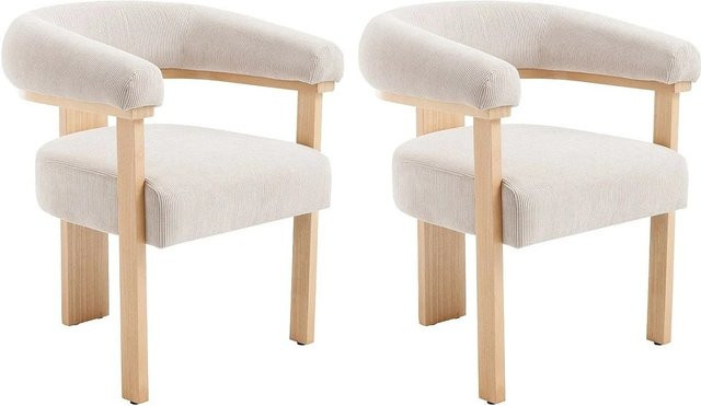 Vente-unique Design Stuhl Livelia aus Kautschukholz mit Cord-Sitzfläche in Beige, Höhe: 78 cm, Breite: 64 cm, Tiefe: 60 cm - Bild 1