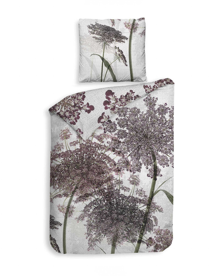 Heckett & Lane Mako-Satin Bettwäsche Adel off-white Blütendolden beere mit Bettbezug und Kissenbezug, B/H: 135 x 200 cm, Kissen: 80 x 80 cm - Bild 1