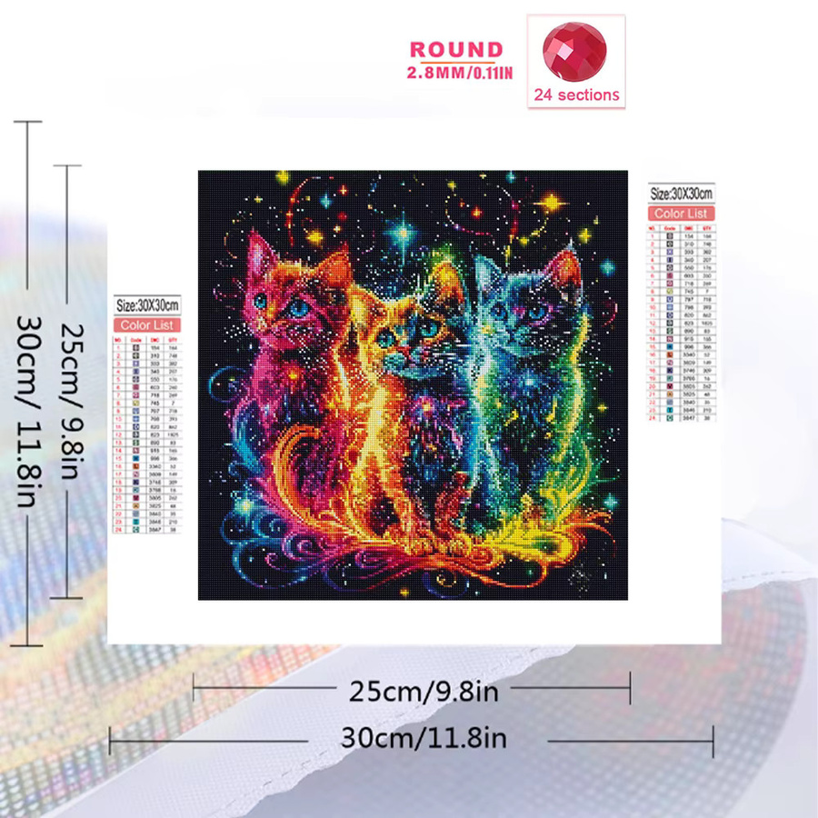 EverShine 5D-Diamantmalerei Katze als Mosaik-Tierbild mit rundem Strass-Stickset in Multicolour, B/H: 20 x 20 cm - Bild 2