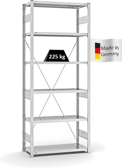 PROREGAL Fachbodenregal Stecksystem T-Profil Medium-Duty Grundregal mit 6 Ebenen, Farbe: Lichtgrau, H x B x T: 250 x 100 x 40 cm - Bild 1