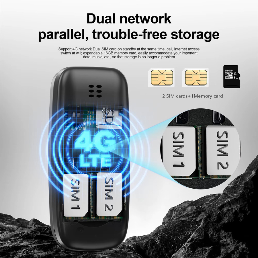 SERVO BM10 Mini-Funktionstelefon Dual SIM 4G/LTE in Schwarz mit Anrufaufzeichnung und geringer Strahlung - Bild 2