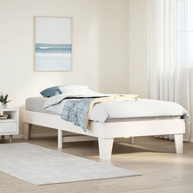 Massivholzbett Vidaxl aus Kiefernholz in Weiß im Landhausstil, B/T/H: 90 x 200 cm - Bild 1