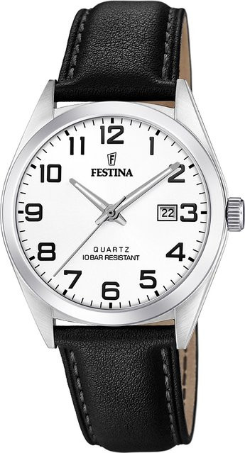 Festina Herrenuhr, Quarz, Edelstahl, Leder, 40 mm, 10 ATM - Bild 1