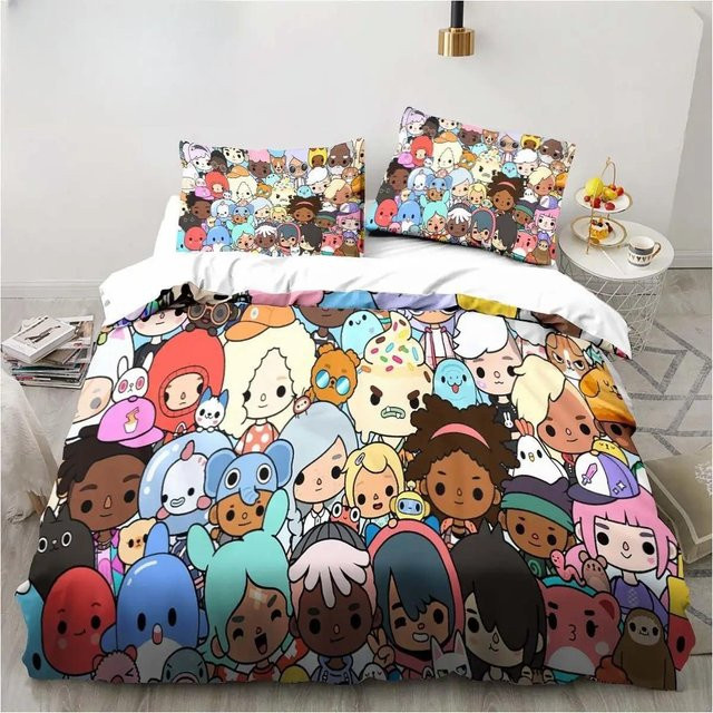 Toca Life World Bettwäsche Set mit 3D Cartoon Design, bestehend aus Bettbezug und Kissenbezug, Mehrfarbig, Material Mikrofaser/Polyester, Breite: 70 cm, Länge: 133 cm - Bild 1
