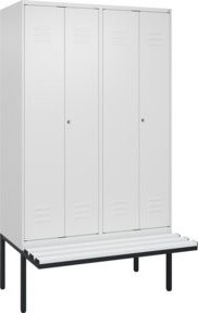 C+P PSA Doppel-Spind Classic PLUS Sitzbank mit 4 Abteilen, Farbe: Grau/Weiß, B/T/H: 212 x 120 x 81,5 cm, auskragender Sitzbanktyp mit Kunststoff-Sitzfläche und Zylinderschloss - Bild 1