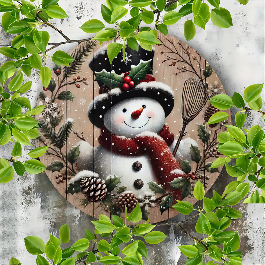 Potdemiel Schneemann-Kranz Vintage Wandkunst aus Metall, rundes Weihnachtsdekor, Mehrfarbig, Durchmesser: 20,32 cm - Bild 3
