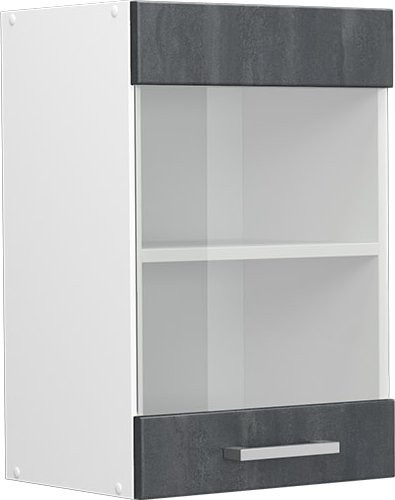 Vicco R-Line Küchen-Hängeglasschrank mit Glastüren in Schwarz Beton und Weiß, B/T/H: 40 x 31 x 60 cm - Bild 1