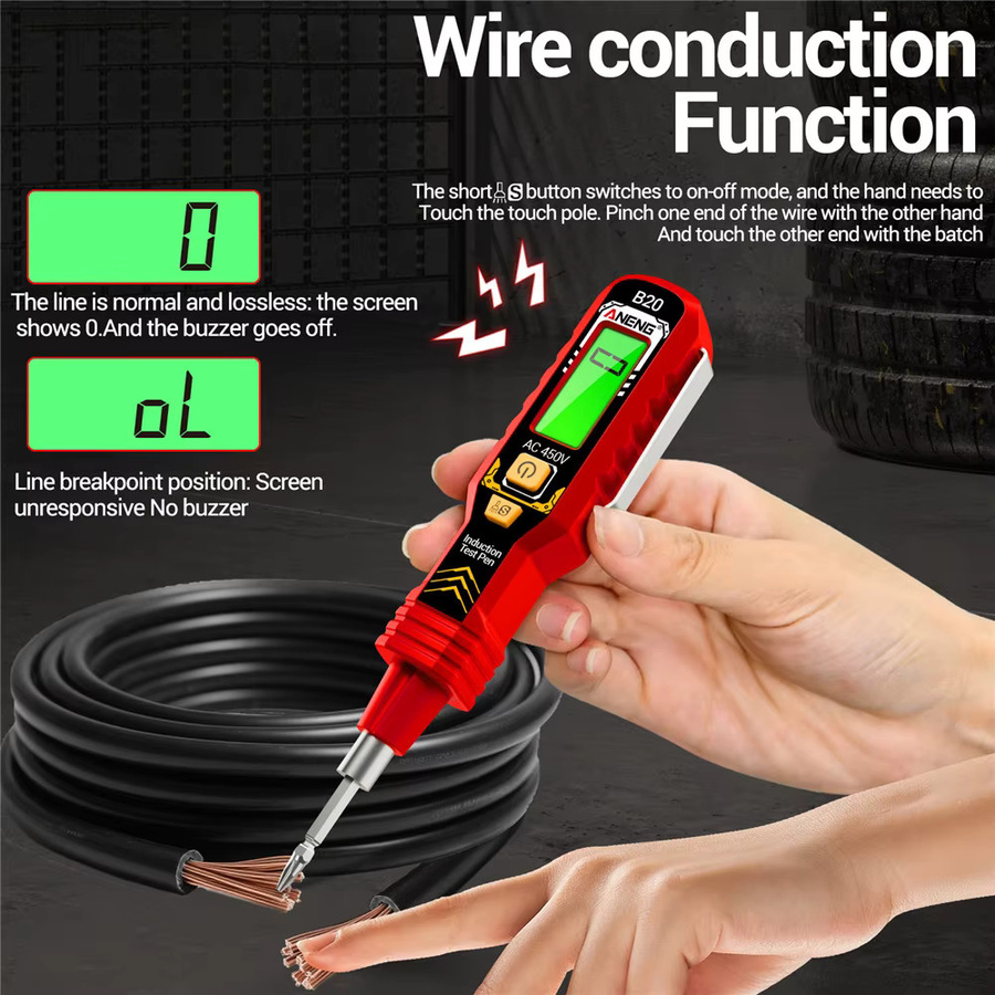B20 Digitaler Messstift Intelligent Sensing Spannungsdetektor NCV Spannungssonde Tester 30V-1000V in Rot - Bild 6