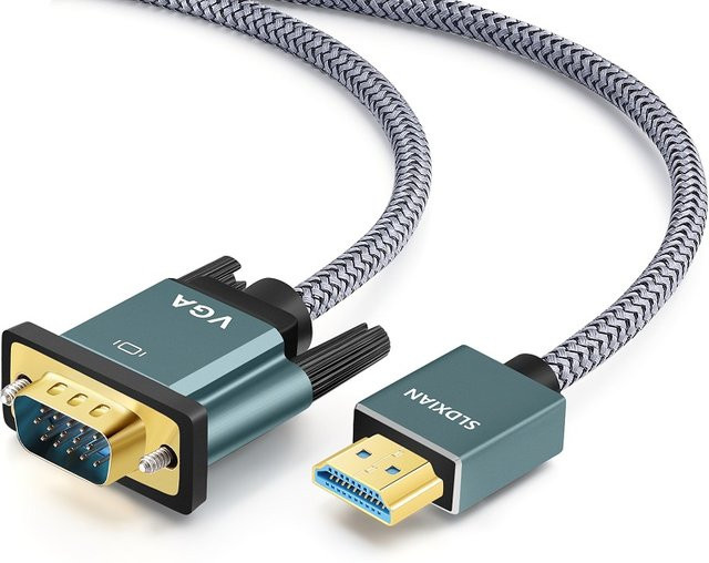 SHULIANCABLE HDMI-zu-VGA-Kabel mit Aluminiumlegierungsgehäuse und Nylonummantelung in Gold für Computer, Laptops und Projektoren - Bild 1