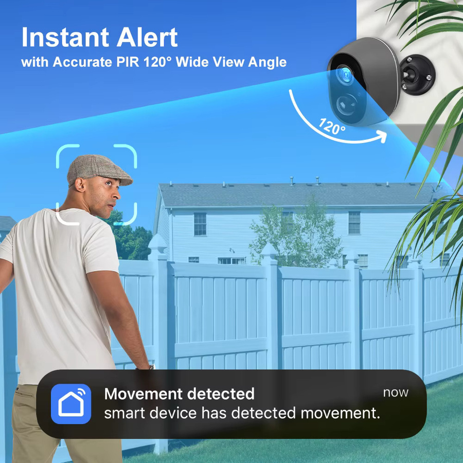 REHENTINT Solar WiFi Überwachungskamera mit 3MP Auflösung, Akku-Betrieb und Sirene, kompatibel mit Tuya und Smart Life App, Schwarz/Grau - Bild 5