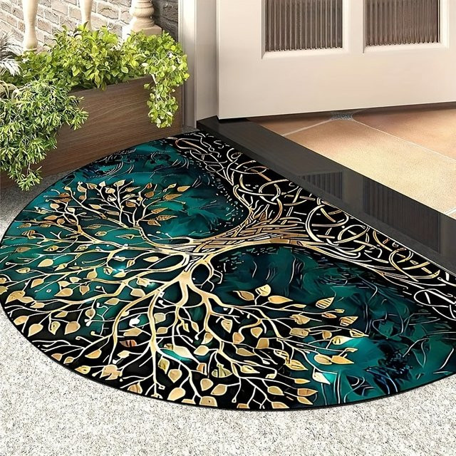 VIKAMA Life Tree Halbkreis-Willkommens-Fußmatte, rutschfester Teppich in Multicolour für Eingangsbereich, Wohnzimmer und Schlafzimmer, B/T: 60 x 40 cm - Bild 1