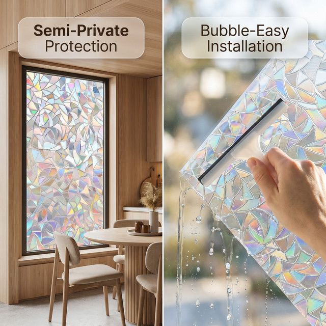 BUNPIG Holografische Regenbogen-Sichtschutzfolie für Fenster, statisch haftend, UV-Schutz, Farbe: Multicolour, B/H: 100 x 30 cm - Bild 1