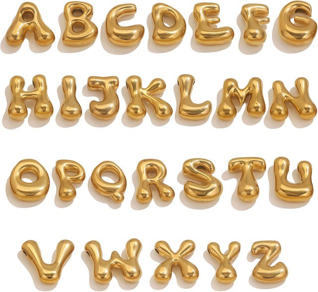 Aiovlo Perlen Edelstahl, vergoldet, 26 Buchstaben, DIY Halsketten Armbänder - Bild 1
