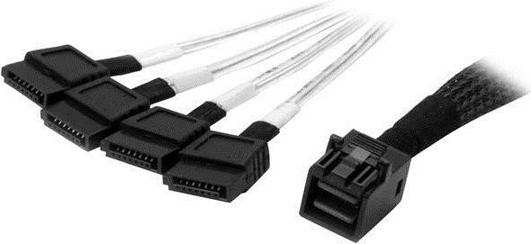 StarTech.com Internes Mini SAS zu SATA Kabel, SFF-8643 auf 4x SATA, Schwarz und Silber, Länge: 1 m - Bild 1