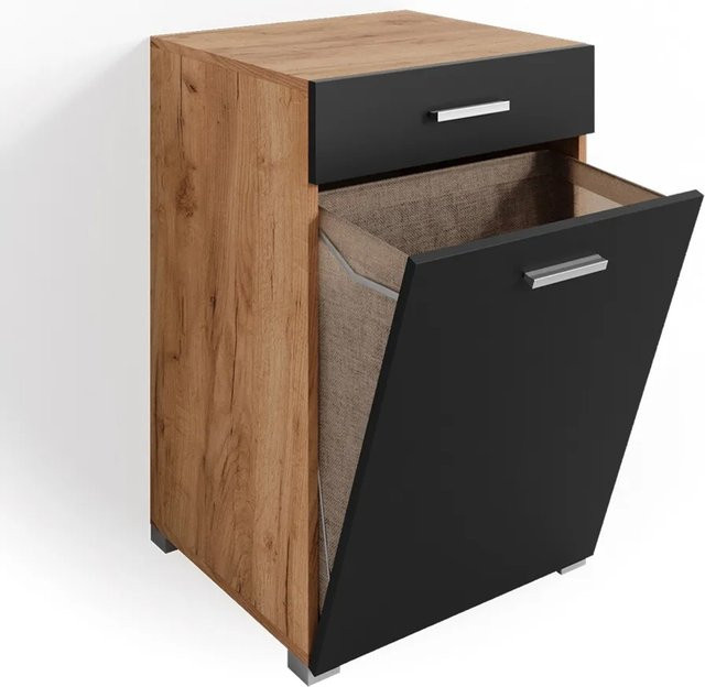 Vicco Badschrank Matteo Waschmaschinenschrank mit Wäschekorb in Anthrazit und Gold, B/T/H: 50 x 18 x 79 cm - Bild 2
