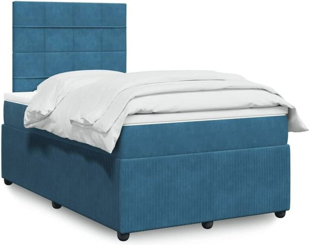 vidaxl Boxspringbett mit Matratze aus Samt in Blau, B/T/H: 120 x 200 x 150,5 cm - Bild 1