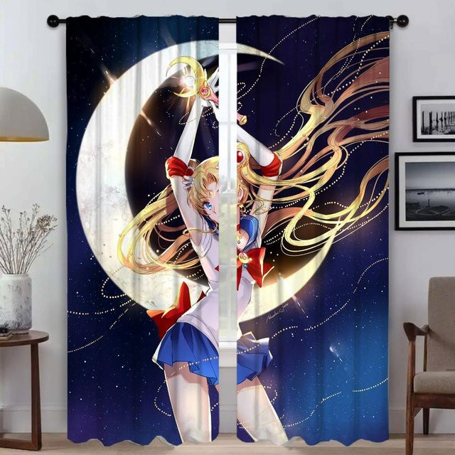 Sailor Moon Verdunkelungsvorhänge für dein Wohnzimmer, 2er-Set, Blau, Breite: 60 cm, Höhe: 90 cm - Bild 1
