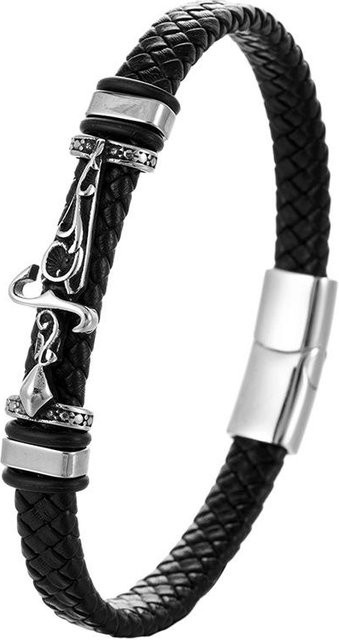 YULIN Armband, Edelstahl, Lederseil, Schwarz, Herren, 21cm - Bild 1