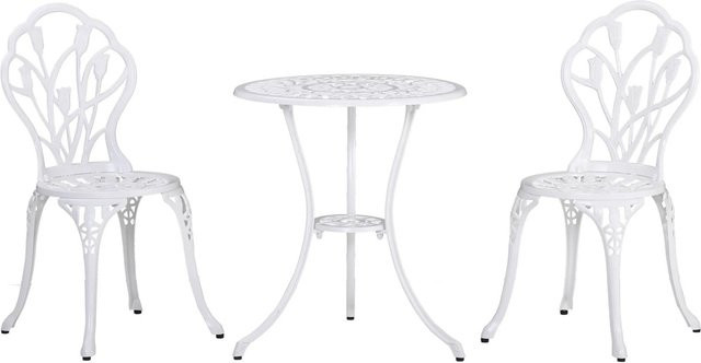 Outsunny Gartenmöbel-Set aus Aluminium mit Tisch und Stühlen in Weiß, B/T/H: 60 x 60 x 67 cm - Bild 1