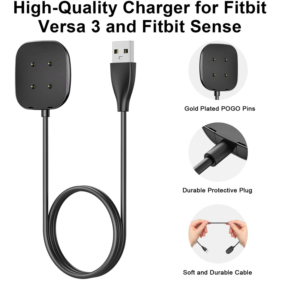 Magnetisches Fitbit Ladegerät für Versa 3 und Sense Smartwatch, USB-C Ladekabel in Schwarz - Bild 2